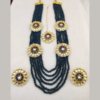 FS Collection Gold Plated Kundan And Beads Multi Layer Long Necklace Set