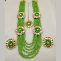 FS Collection Gold Plated Kundan And Beads Multi Layer Long Necklace Set