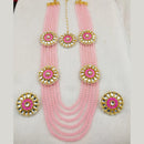 FS Collection Gold Plated Kundan And Beads Multi Layer Long Necklace Set