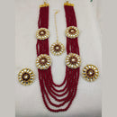 FS Collection Gold Plated Kundan And Beads Multi Layer Long Necklace Set