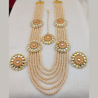 FS Collection Gold Plated Kundan And Beads Multi Layer Long Necklace Set