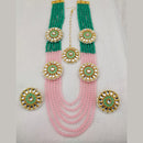 FS Collection Gold Plated Kundan And Beads Multi Layer Long Necklace Set