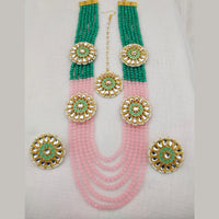 FS Collection Gold Plated Kundan And Beads Multi Layer Long Necklace Set