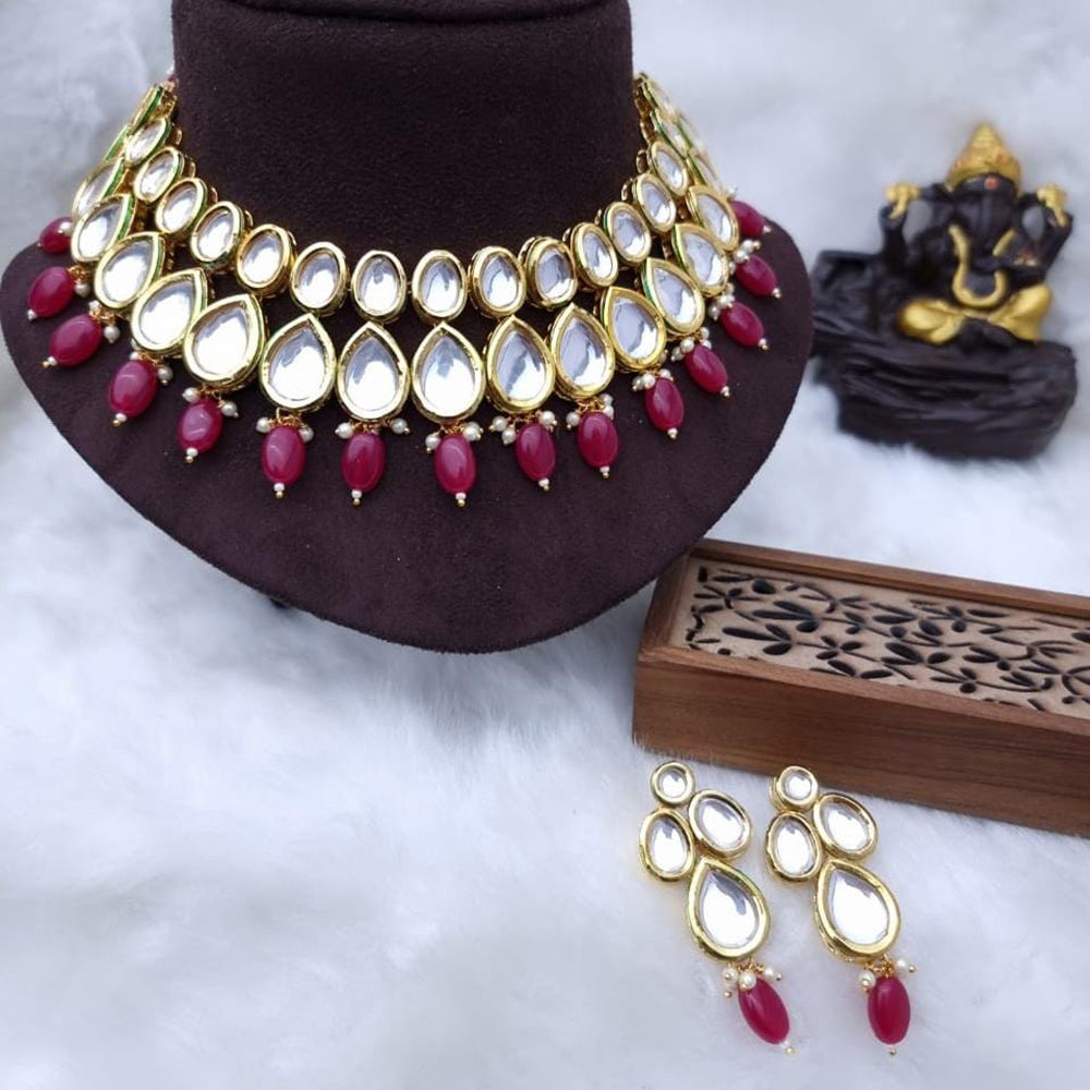 FS Collection Gold Plated Kundan Stone Necklace Set