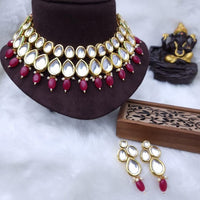 FS Collection Gold Plated Kundan Stone Necklace Set