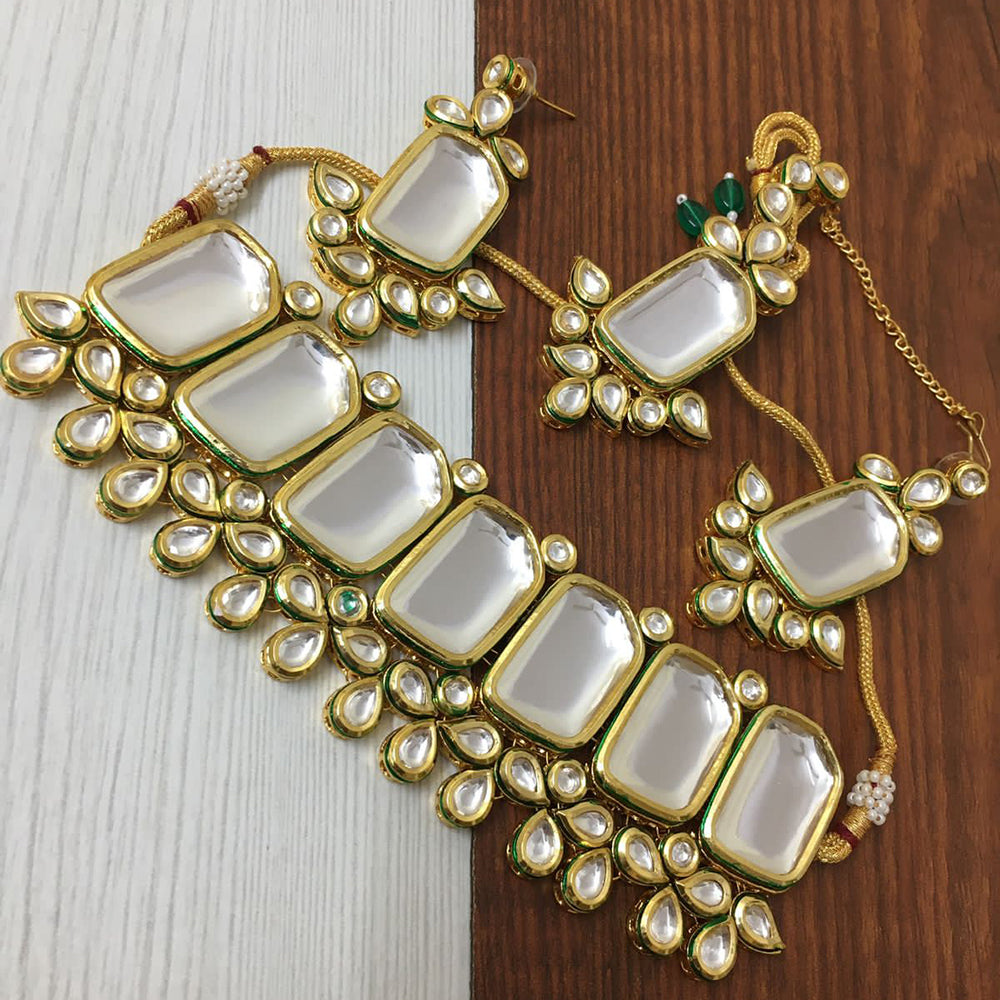 FS Collection Gold Plated Kundan Stone Necklace Set
