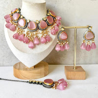FS Collection 2Tone Plated Kundan Stone And Beads Necklace Set