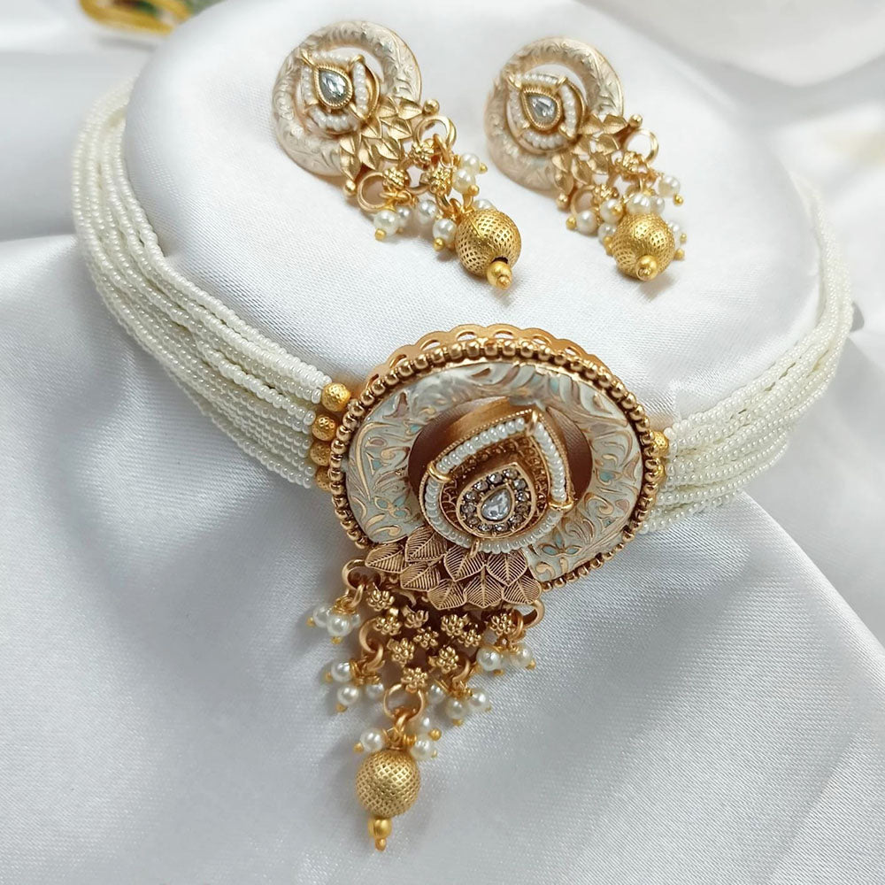 FS Collection Gold Plated Pearl Choker Necklace Set