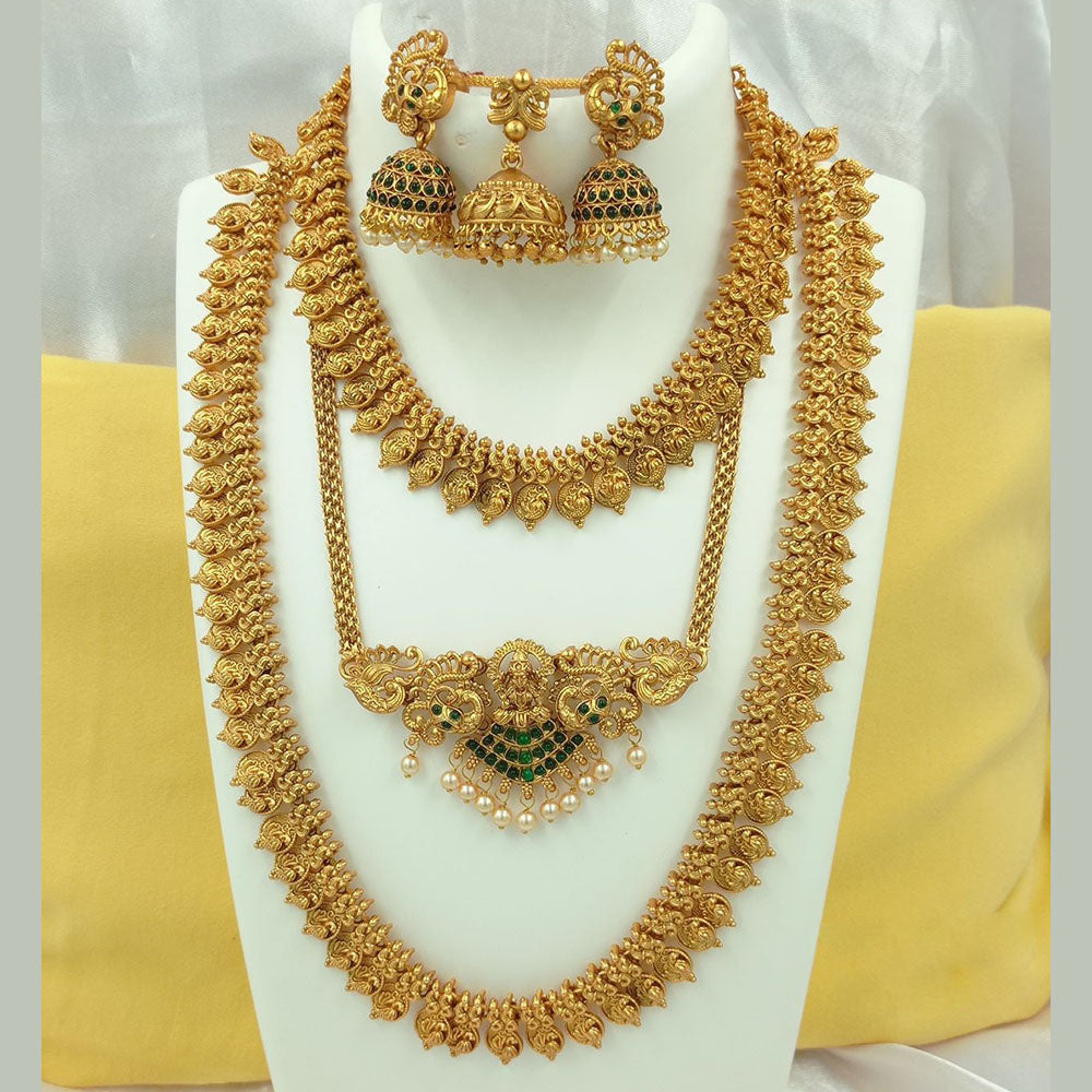FS Collection Gold Plated Pota Stone Temple Necklace Combo