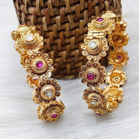 FS Collection Gold Plated Pota Stone Openable Bangle Set
