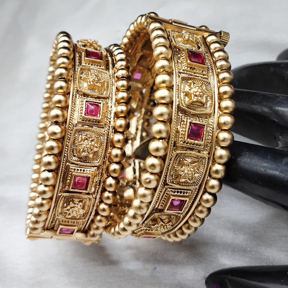 FS Collection Gold Plated Pota Stone Openable Bangle Set
