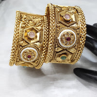 FS Collection Gold Plated Pota Stone Openable Bangle Set