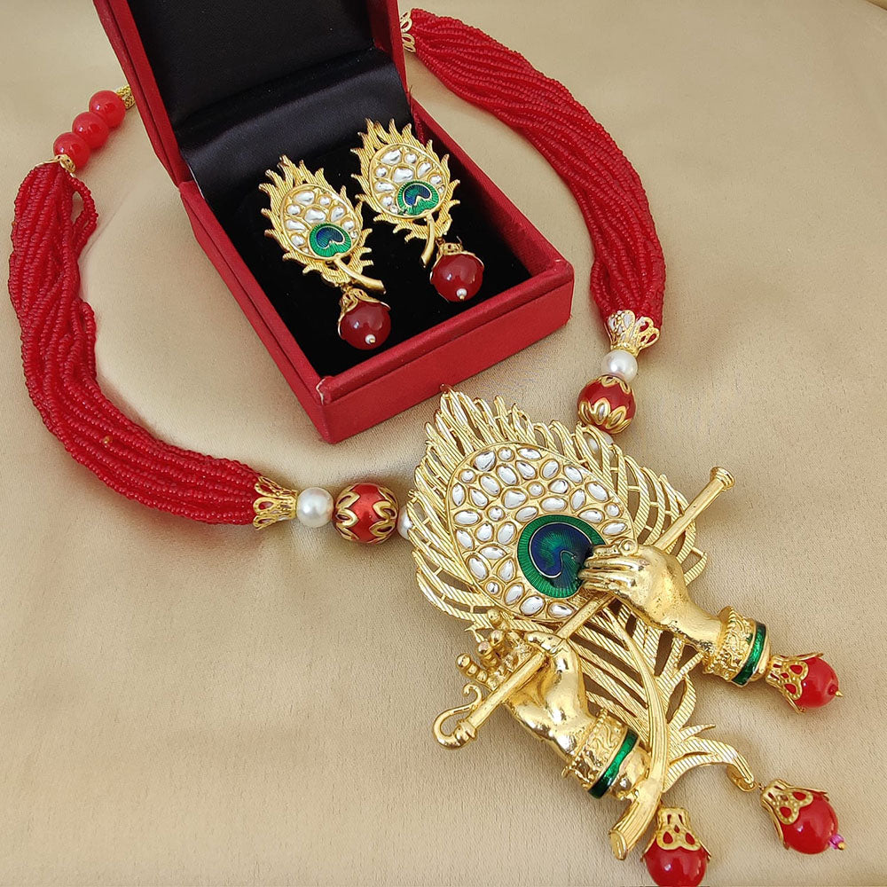 FS Collection Gold Plated Kundan And Pearl Necklace Set