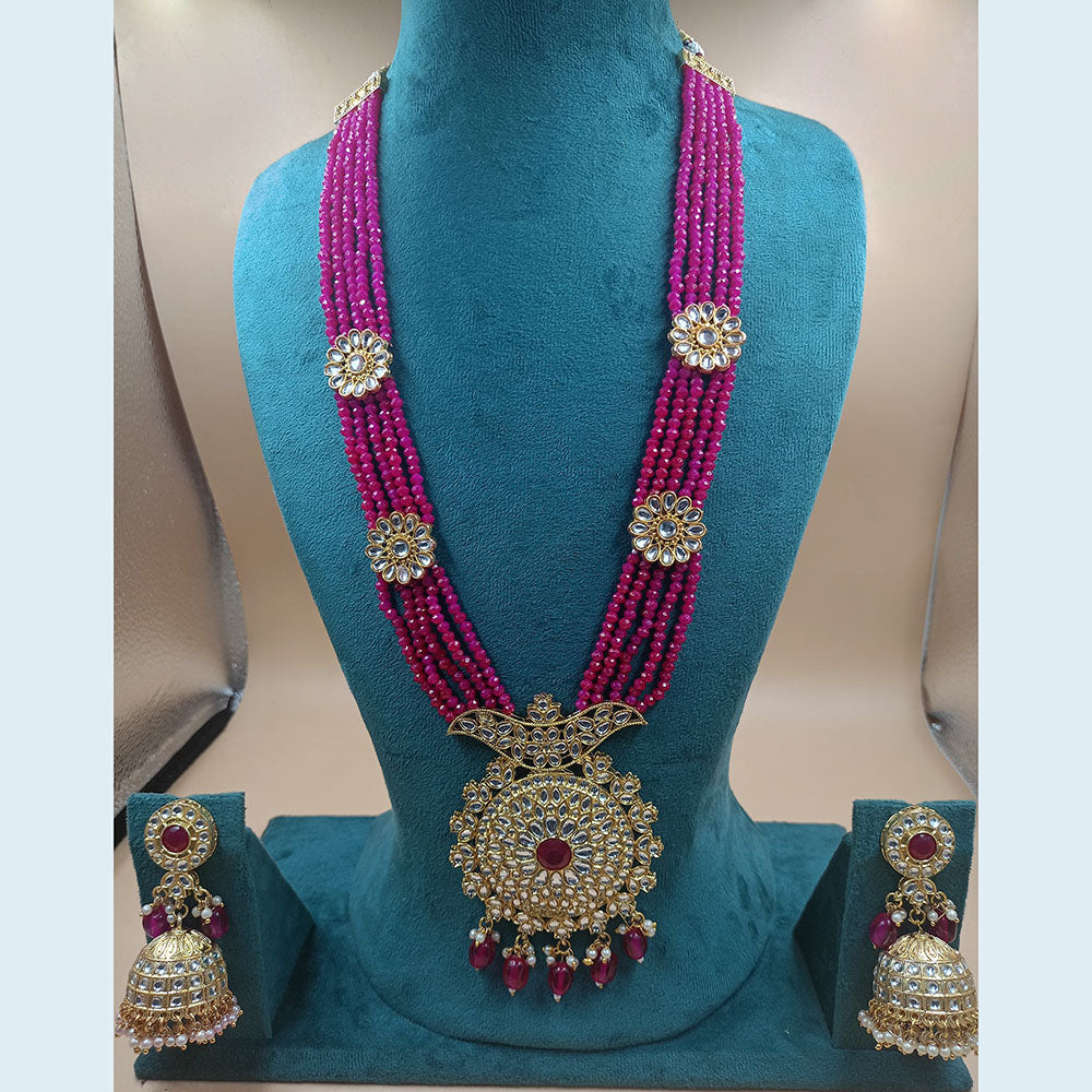 FS Collection Gold Plated Kundan And Pearl Long Necklace Set