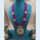 FS Collection Gold Plated Kundan And Pearl Long Necklace Set