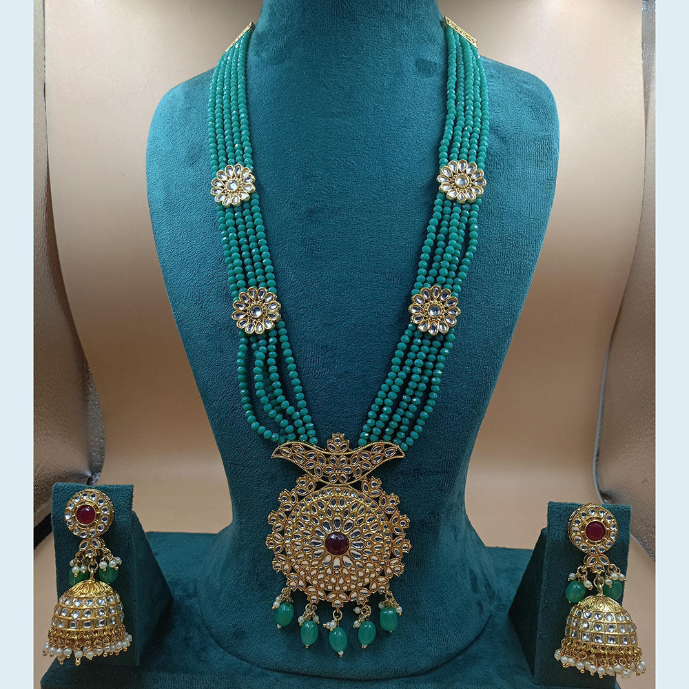 FS Collection Gold Plated Kundan And Pearl Long Necklace Set