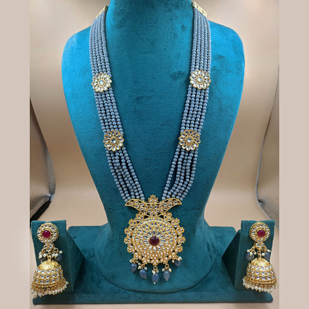 FS Collection Gold Plated Kundan And Pearl Long Necklace Set