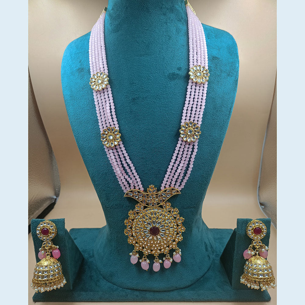 FS Collection Gold Plated Kundan And Pearl Long Necklace Set