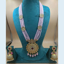 FS Collection Gold Plated Kundan And Pearl Long Necklace Set