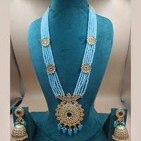 FS Collection Gold Plated Kundan And Pearl Long Necklace Set