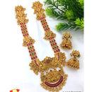 FS Collection Gold Plated Pota Stone Temple Long Necklace Set