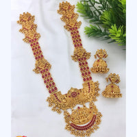 FS Collection Gold Plated Pota Stone Temple Long Necklace Set