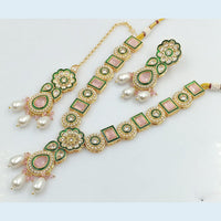 FS Collection Gold Plated Crystal Stone And Meenakari Necklace Set
