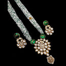 FS Collection Gold Plated Kundan And Pearl Long Necklace Set