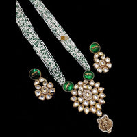 FS Collection Gold Plated Kundan And Pearl Long Necklace Set