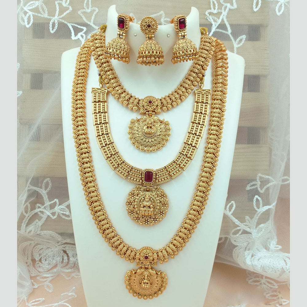 FS Collection Gold Plated Kundan Double Temple Necklace Set