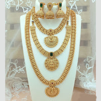 FS Collection Gold Plated Kundan Double Temple Necklace Set