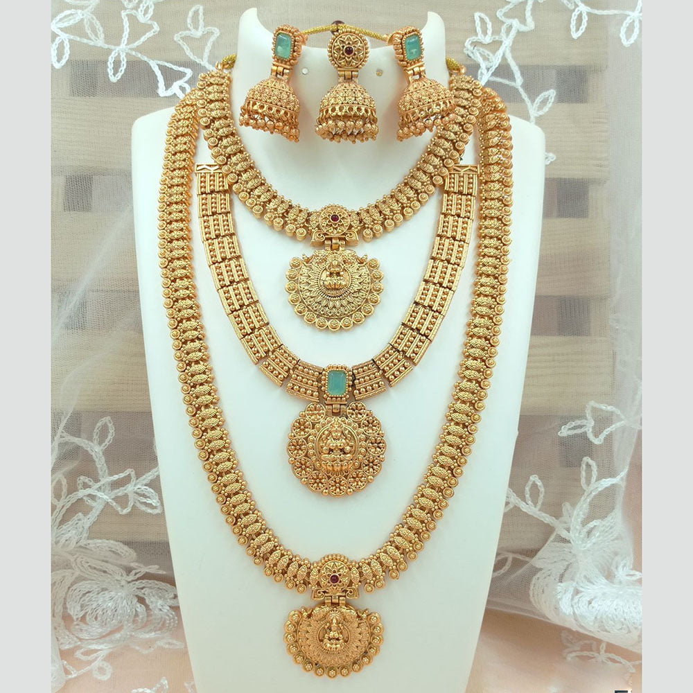 FS Collection Gold Plated Kundan Double Temple Necklace Set