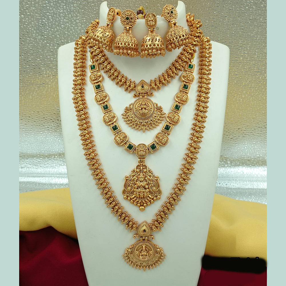 FS Collection Gold Plated Kundan Double Temple Necklace Set
