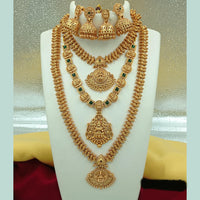FS Collection Gold Plated Kundan Double Temple Necklace Set