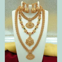 FS Collection Gold Plated Kundan Double Temple Necklace Set
