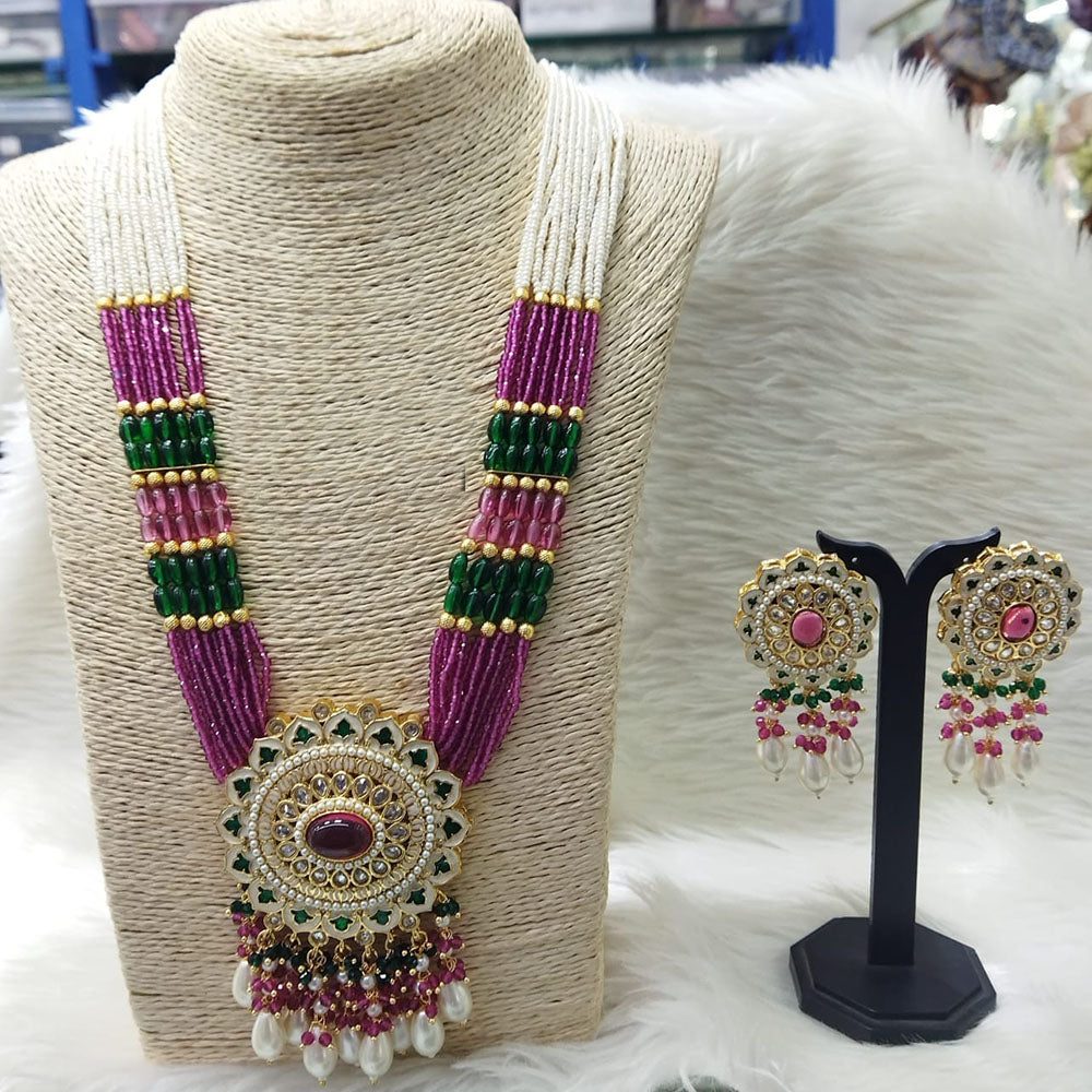 FS Collection Gold Plated Beads And Meenakari Long Necklace Set