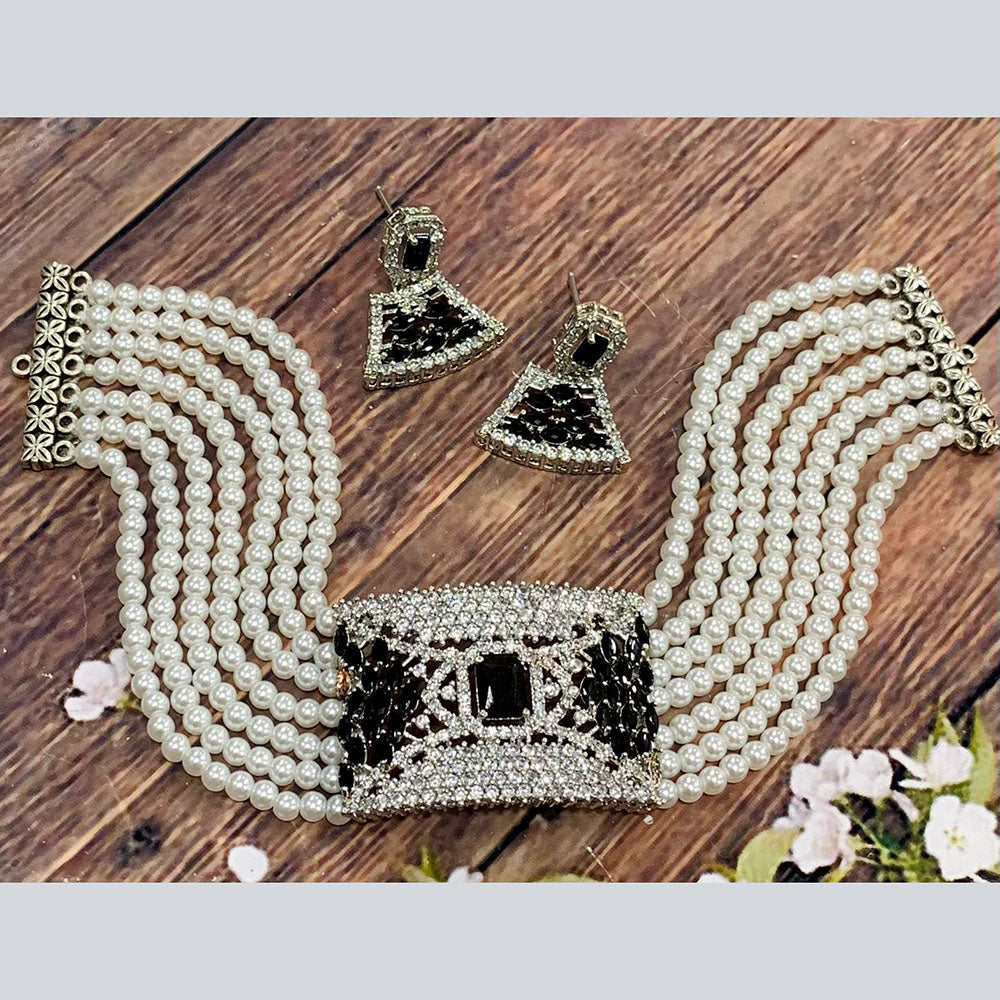 FS Collection Silver Plated AD Choker Necklace Set