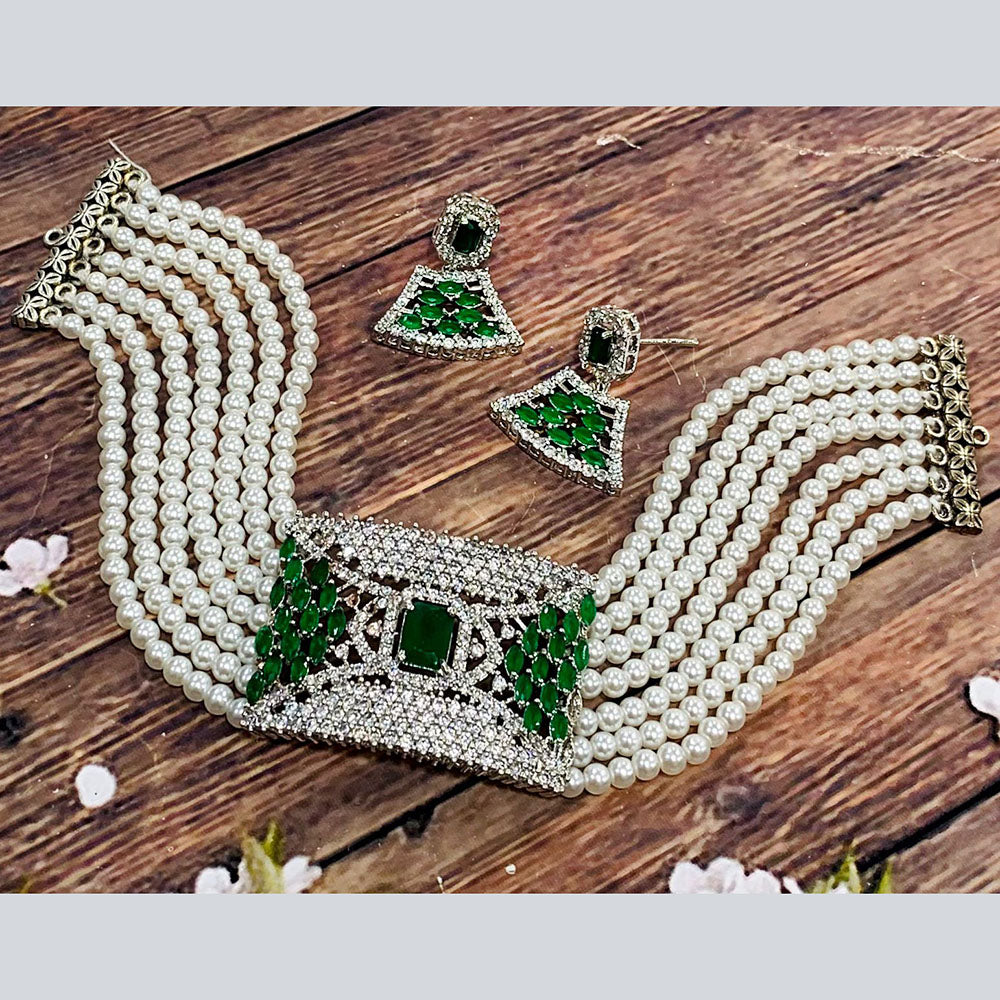 FS Collection Silver Plated AD Choker Necklace Set
