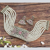 FS Collection Silver Plated AD Choker Necklace Set