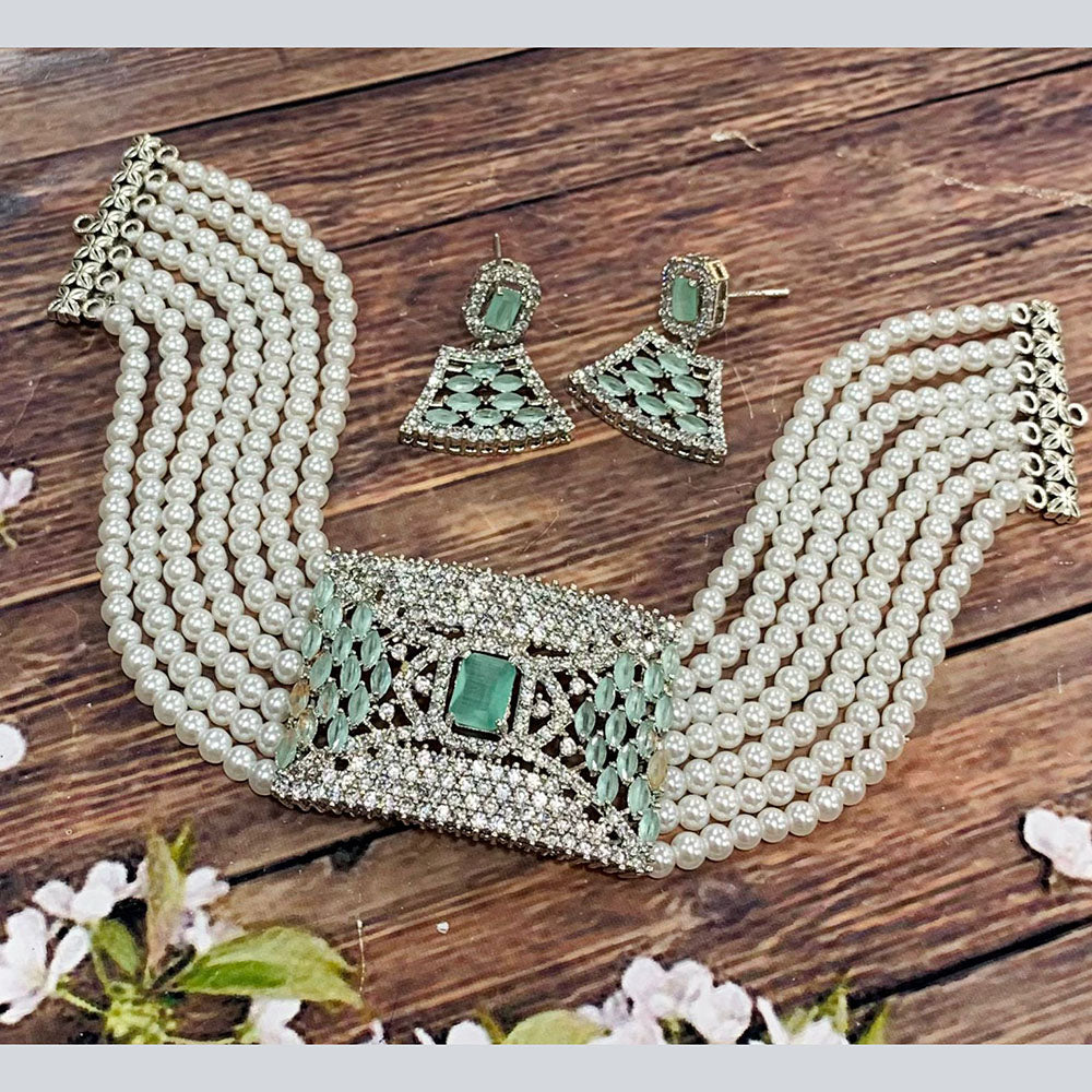 FS Collection Silver Plated AD Choker Necklace Set