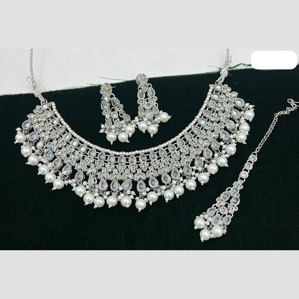 FS Collection Silver Plated AD Necklace Set