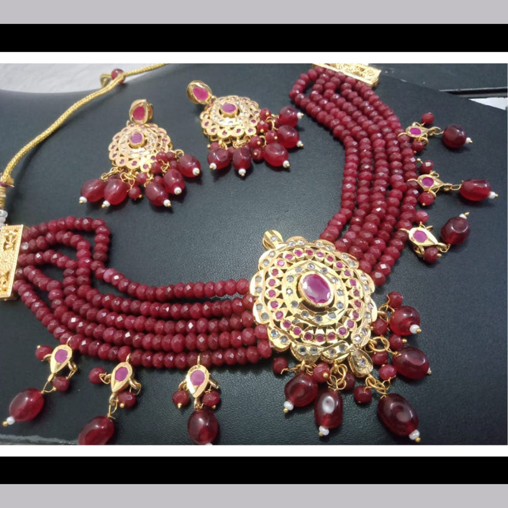 FS Collection Gold Plated Pota Stone Choker Necklace Set