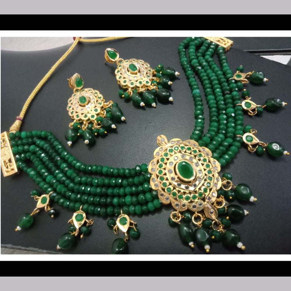 FS Collection Gold Plated Pota Stone Choker Necklace Set