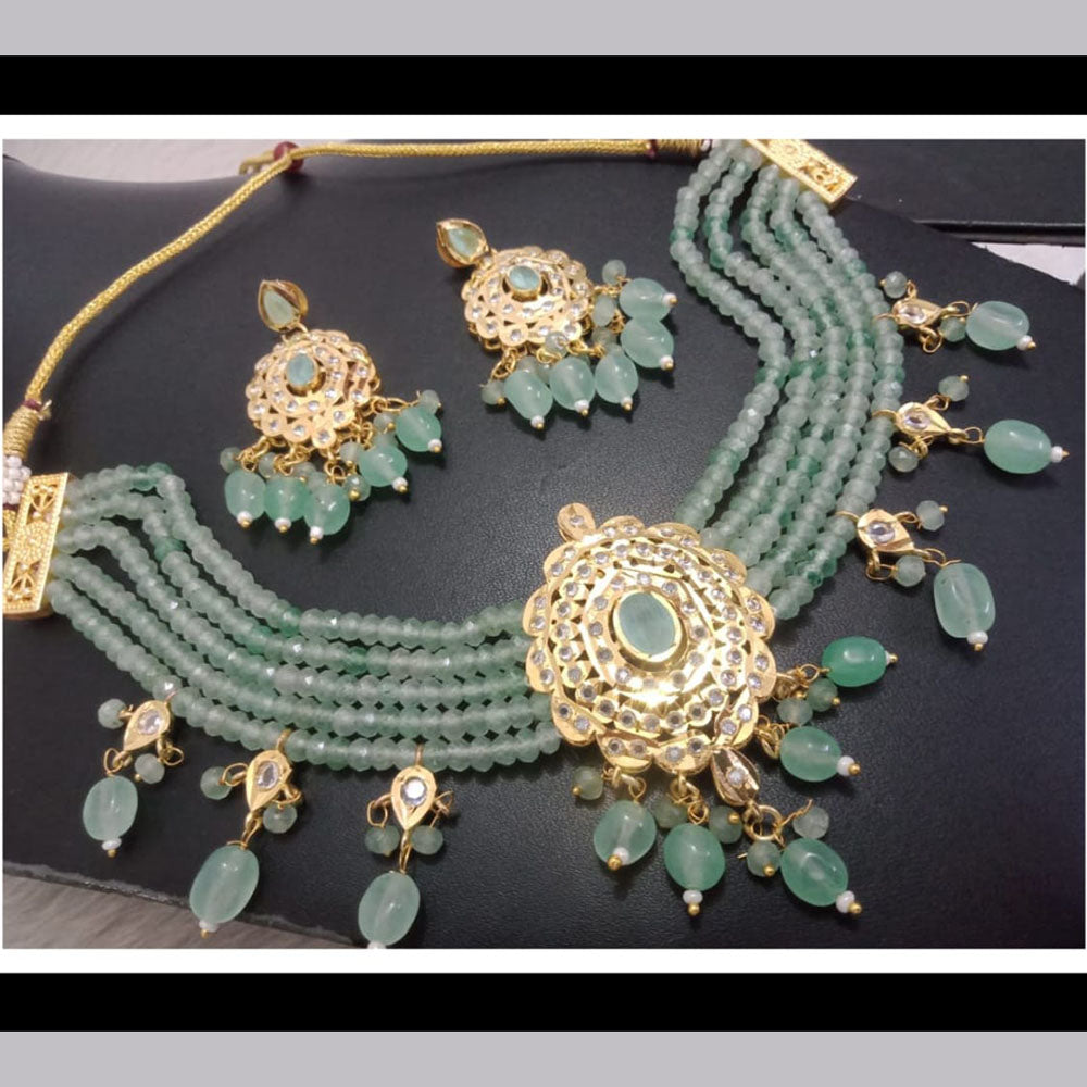 FS Collection Gold Plated Pota Stone Choker Necklace Set
