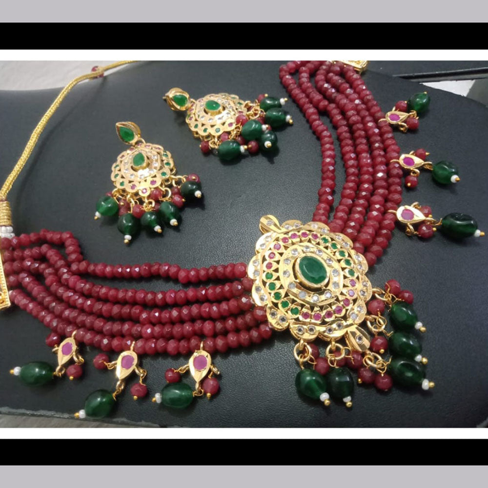FS Collection Gold Plated Pota Stone Choker Necklace Set