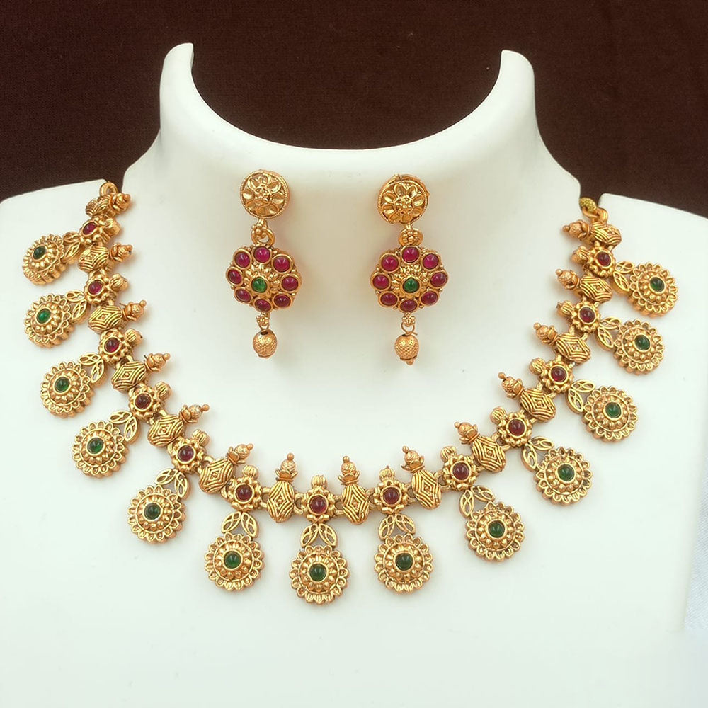 FS Collection Gold Plated Pota Stone Necklace Set