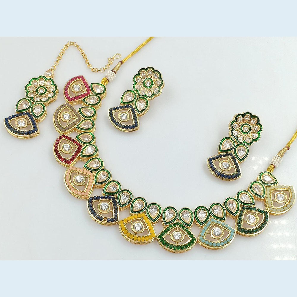 FS Collection Gold Plated Crystal Stone Necklace Set