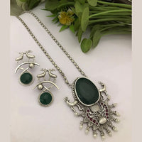 FS Collection Oxidised Plated Pota Stone Long Necklace Set
