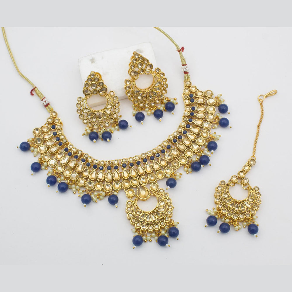 FS Collection Gold Plated Kundan Stone Necklace Set