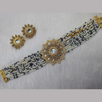 FS Collection Gold Plated Kundan Stone And Pearl Choker Necklace Set